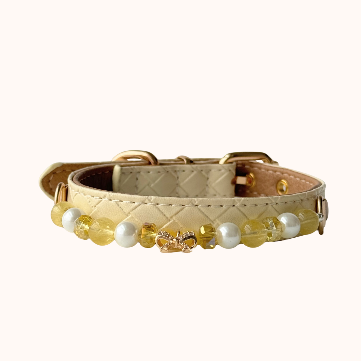 Golden Pearl Gemstone Collar with fixed pearl details